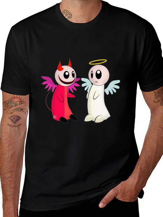 Angel & Devil Cartoon T-Shirt - Black