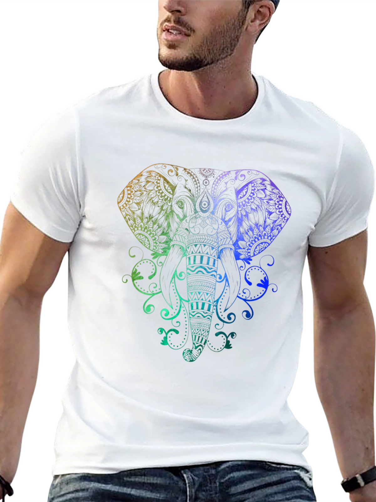Rainbow Elephant Graphic Black T-Shirt