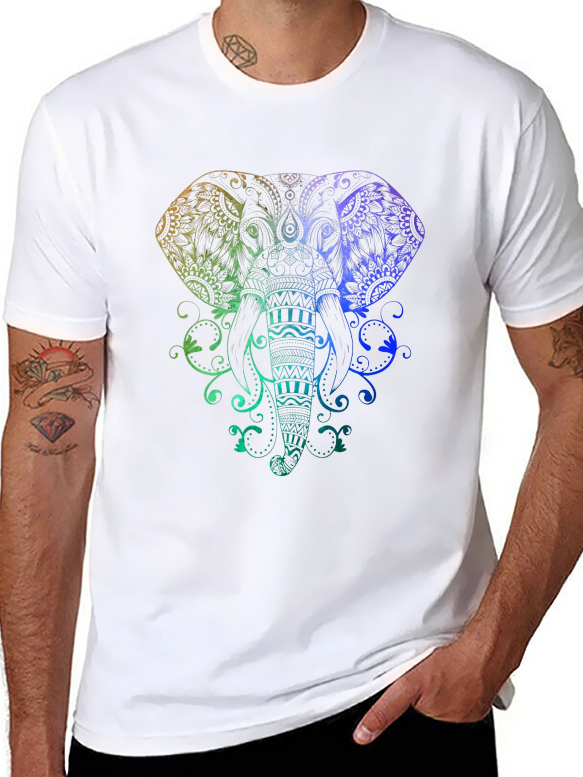 Rainbow Elephant Graphic Black T-Shirt