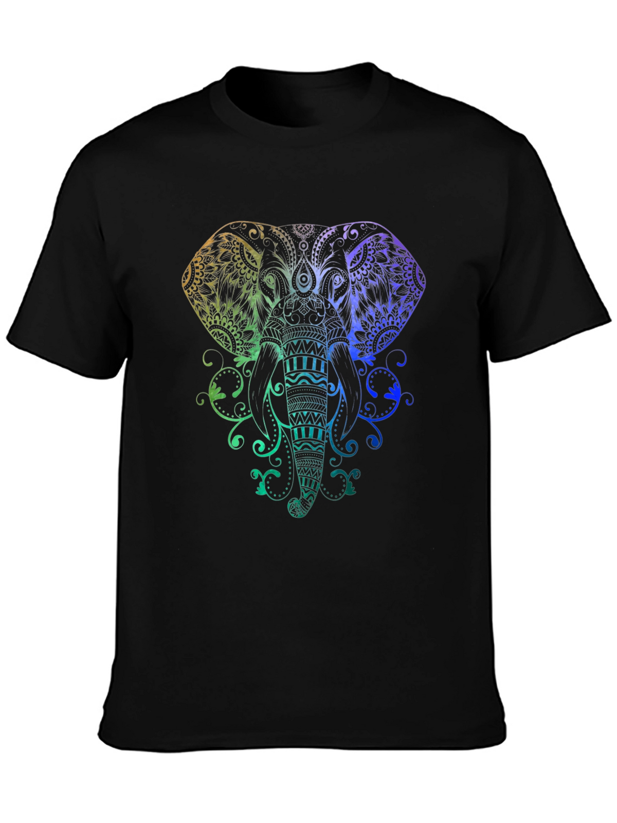 Rainbow Elephant Graphic Black T-Shirt