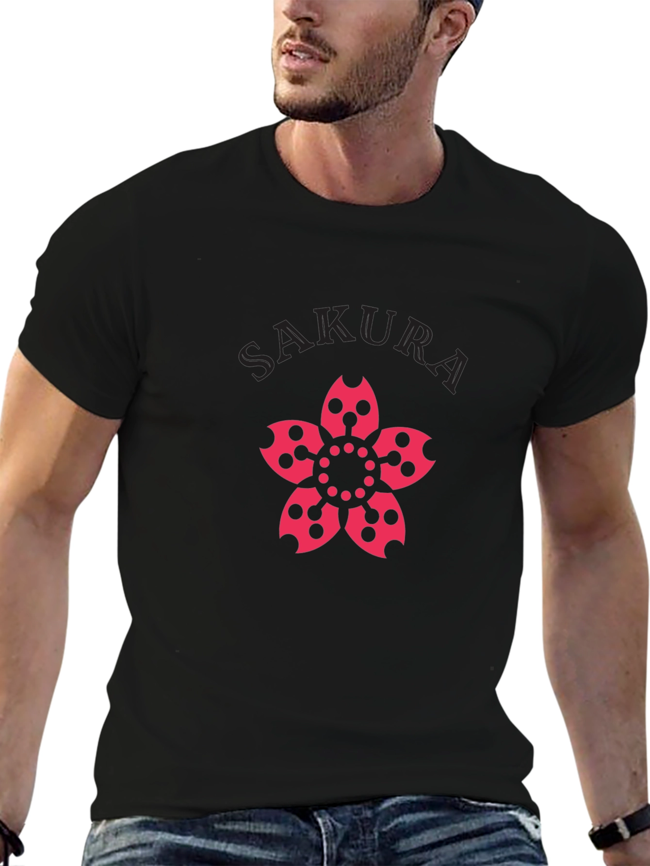 Sakura Graphic Tee - Black Cotton Casual T-Shirt