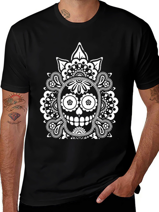 Dia de los Muertos Skull Graphic Tee - Black