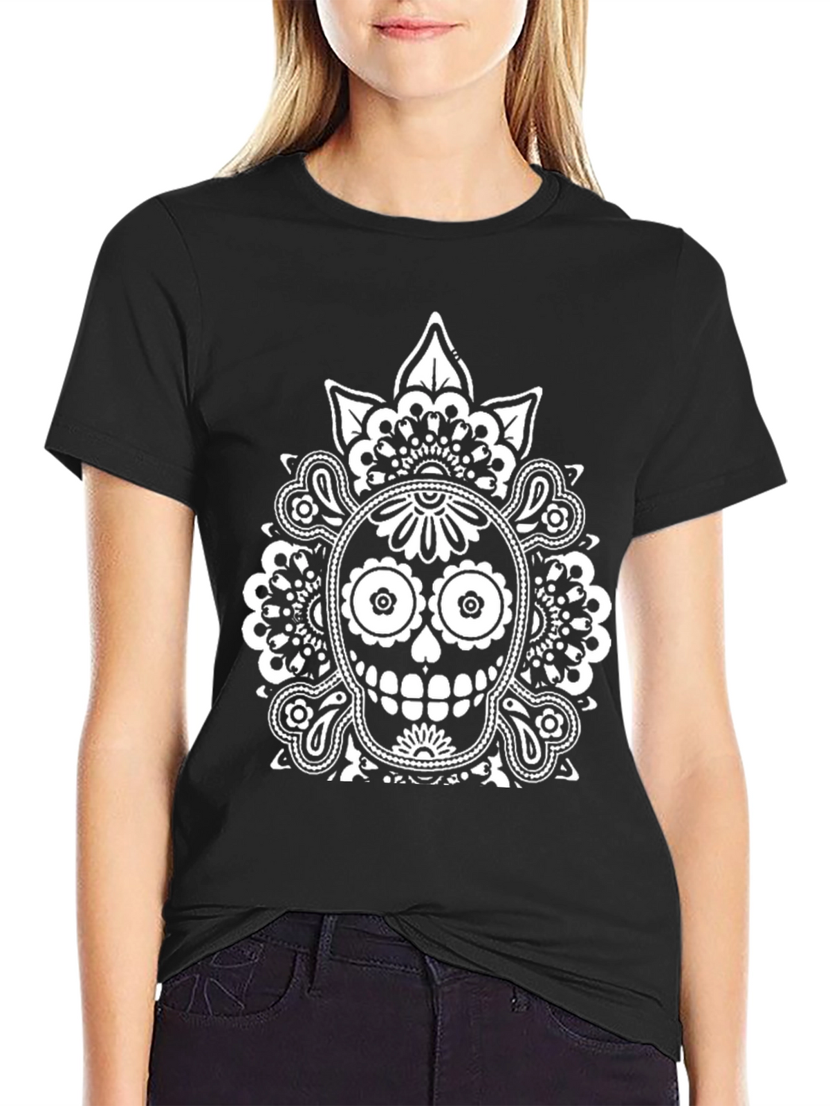 Dia de los Muertos Skull Graphic Tee - Black