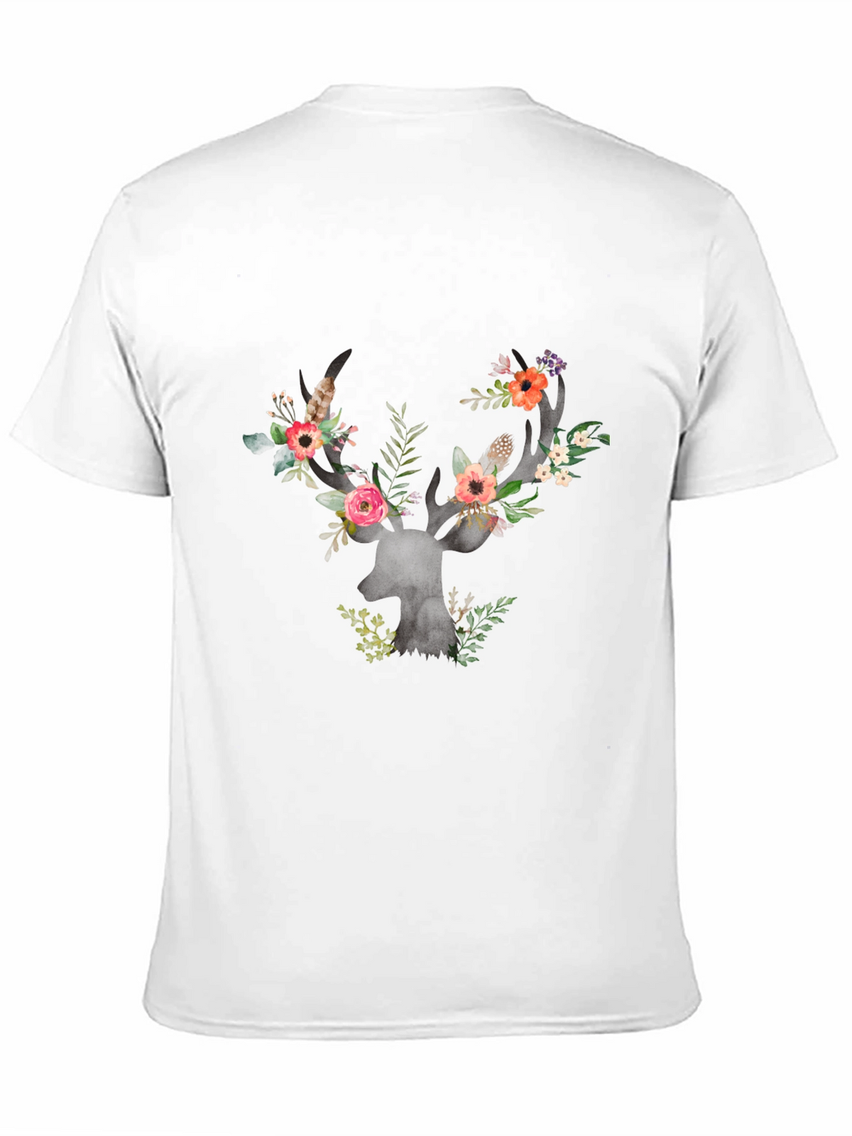 Floral Deer Antler Graphic Black T-Shirt