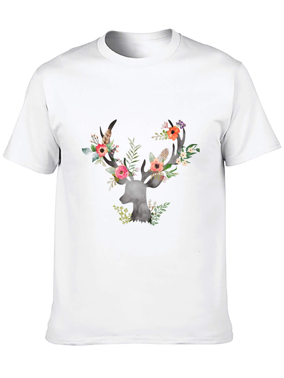 Floral Deer Antler Graphic Black T-Shirt