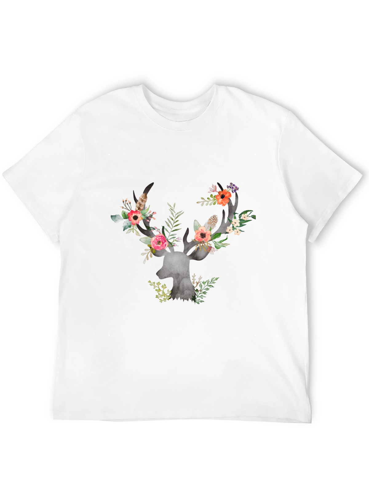 Floral Deer Antler Graphic Black T-Shirt
