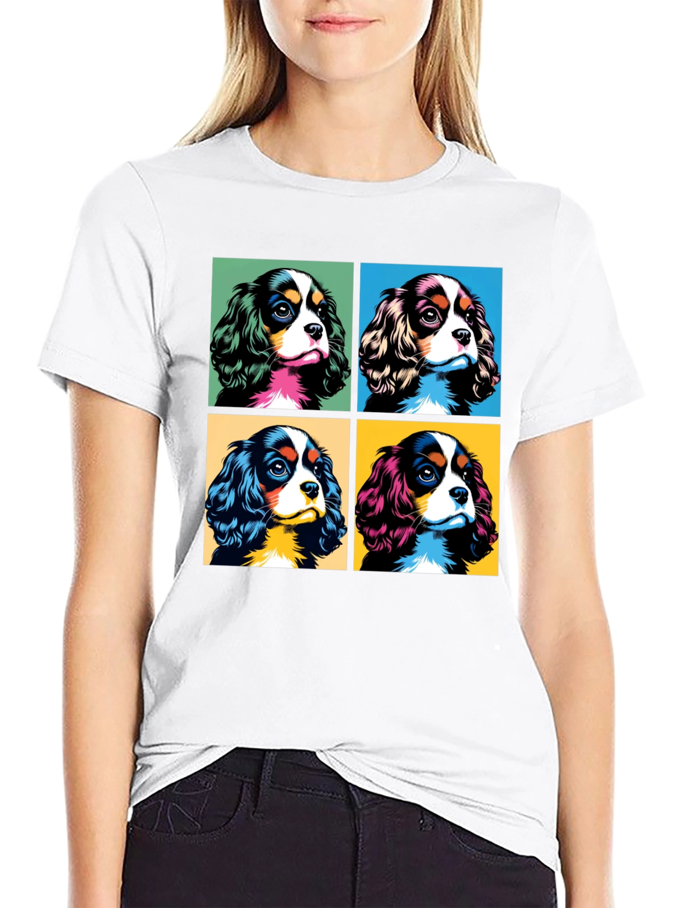 Dog Breed Cavalier Pop Art Black T-Shirt