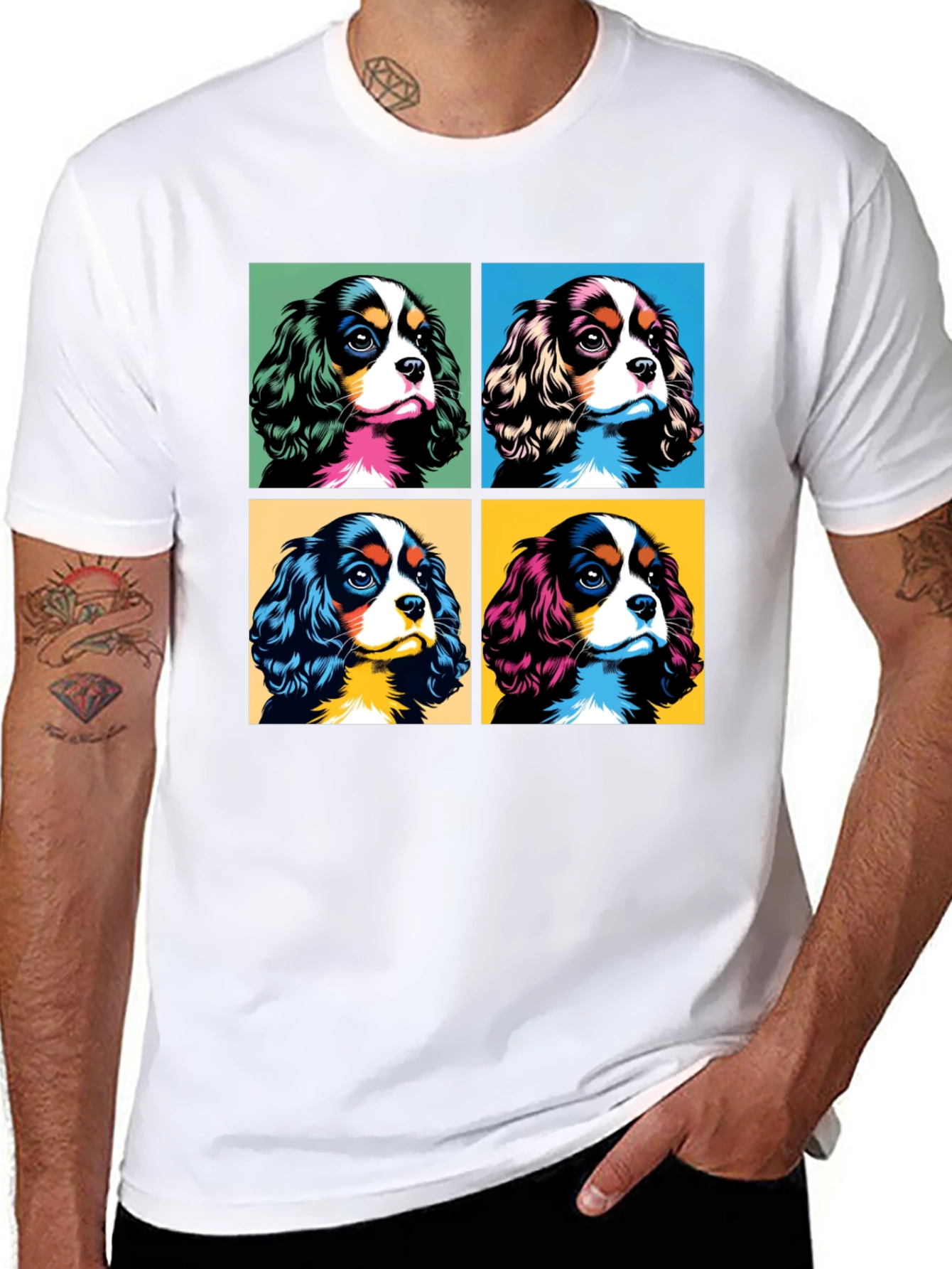 Dog Breed Cavalier Pop Art Black T-Shirt