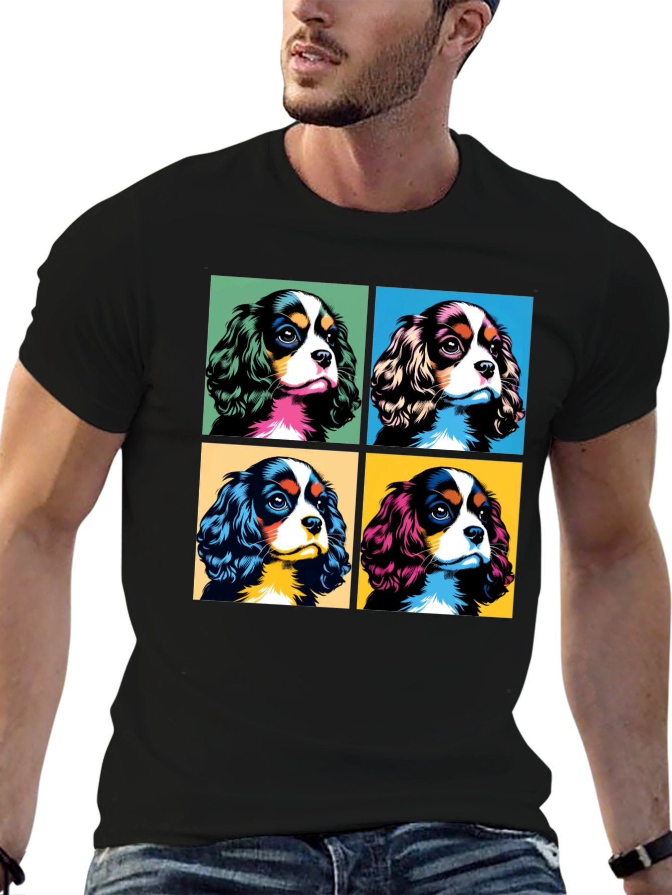 Dog Breed Cavalier Pop Art Black T-Shirt