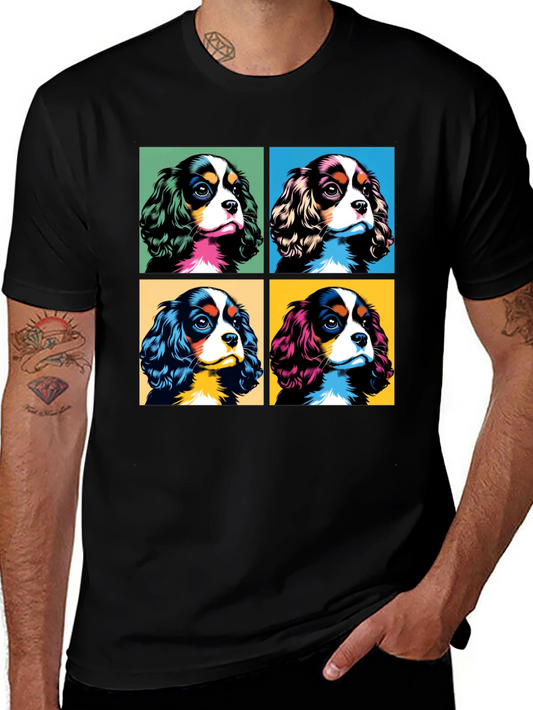 Dog Breed Cavalier Pop Art Black T-Shirt