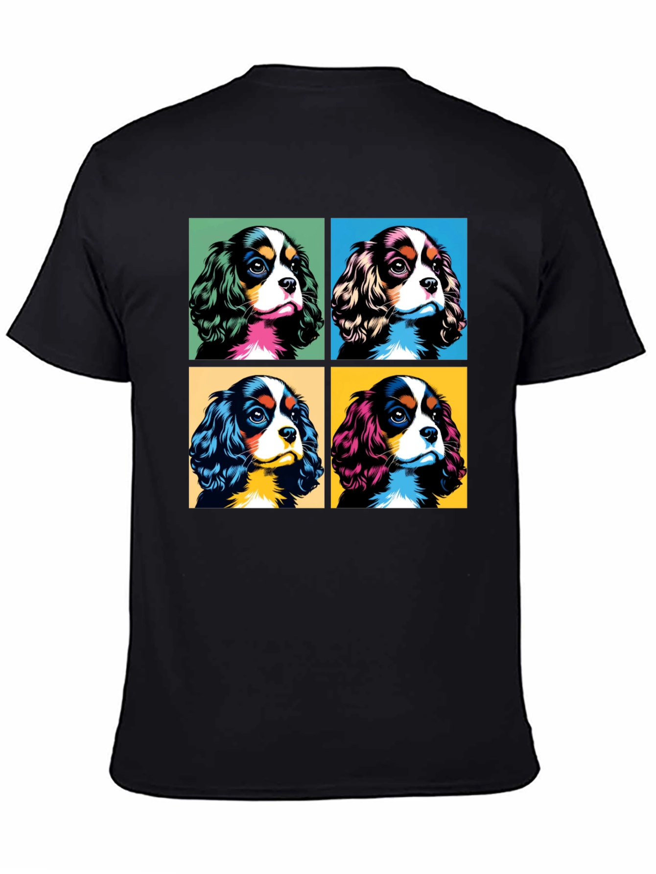 Dog Breed Cavalier Pop Art Black T-Shirt