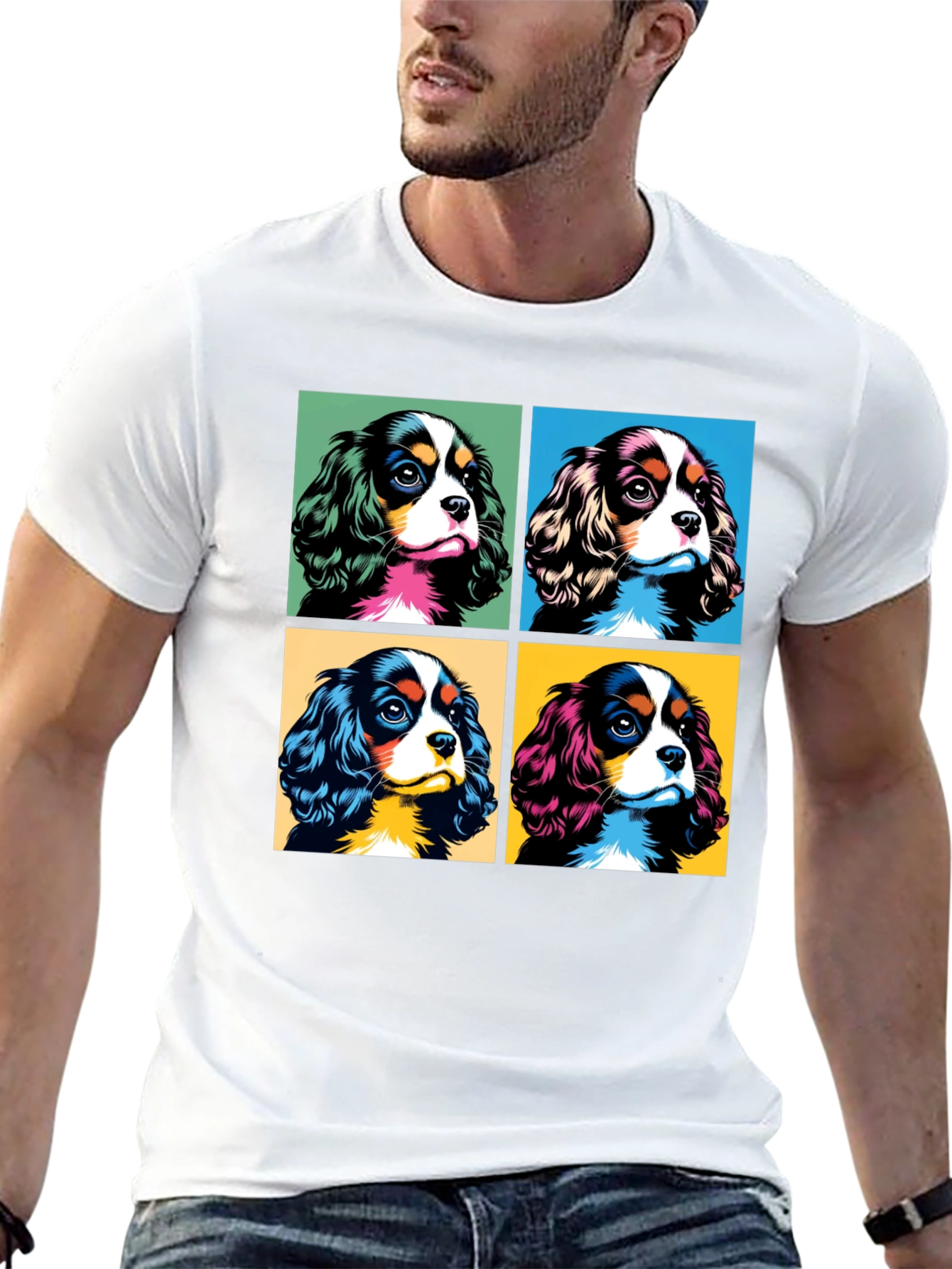 Dog Breed Cavalier Pop Art Black T-Shirt