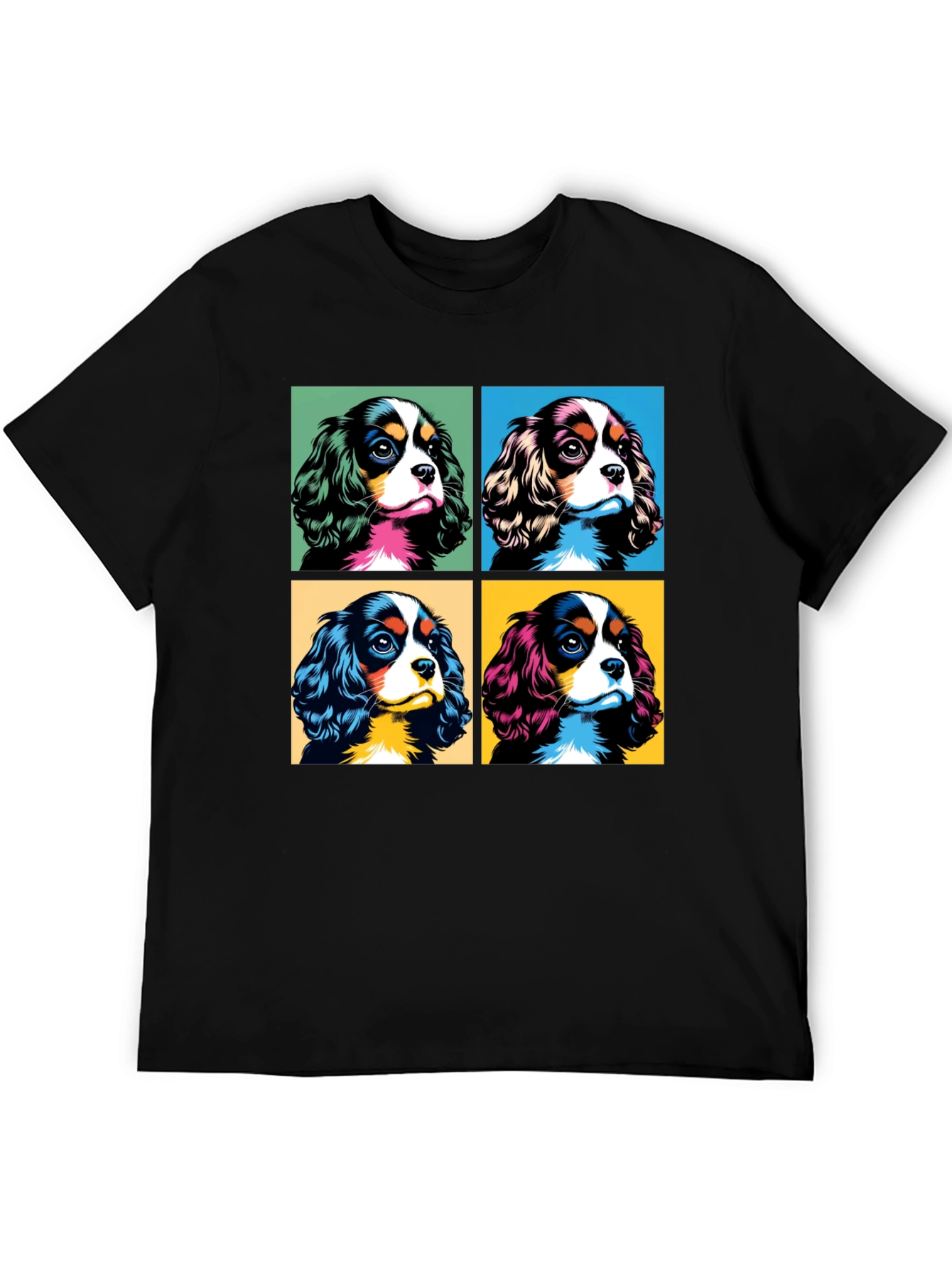 Dog Breed Cavalier Pop Art Black T-Shirt