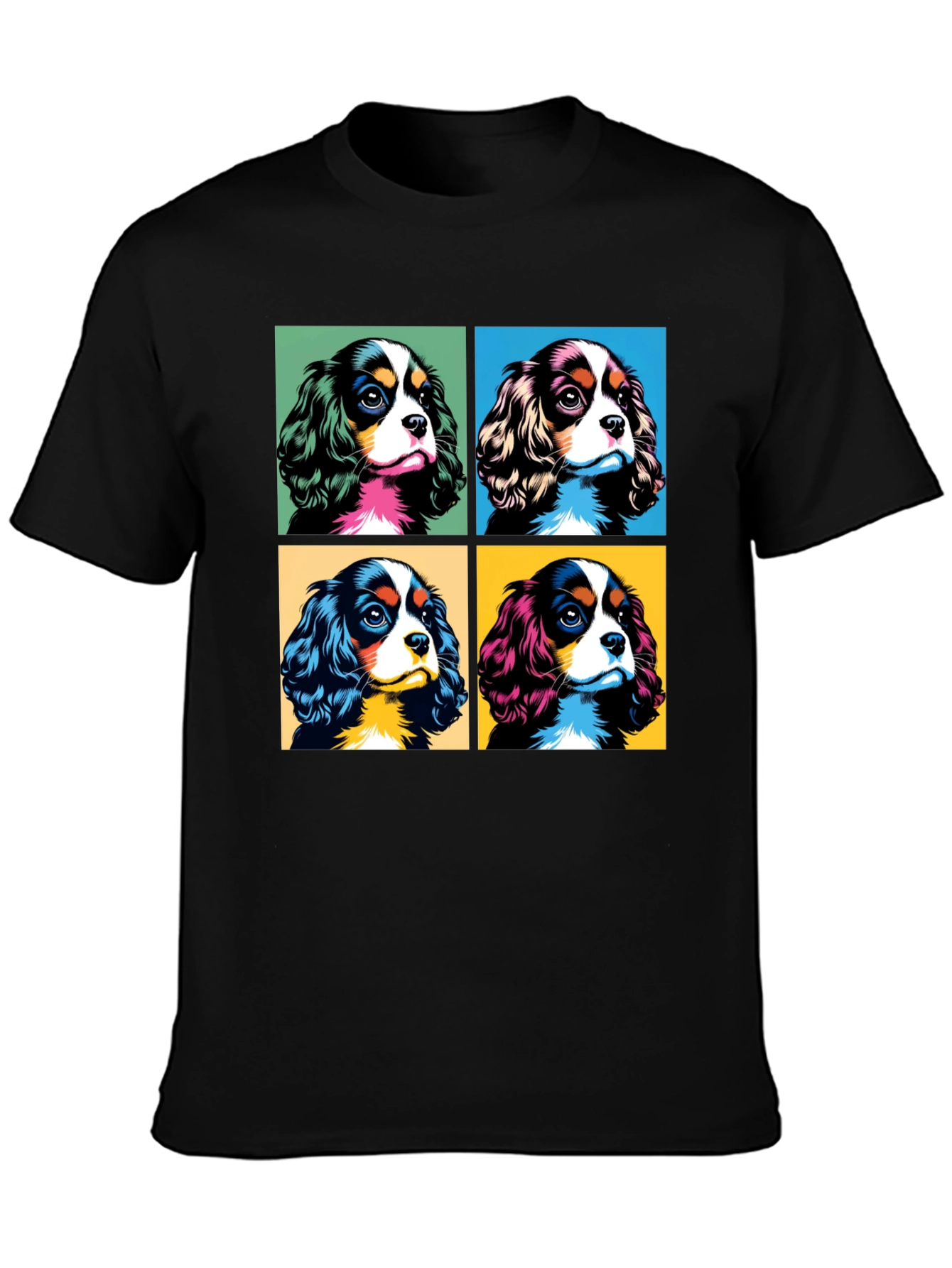 Dog Breed Cavalier Pop Art Black T-Shirt