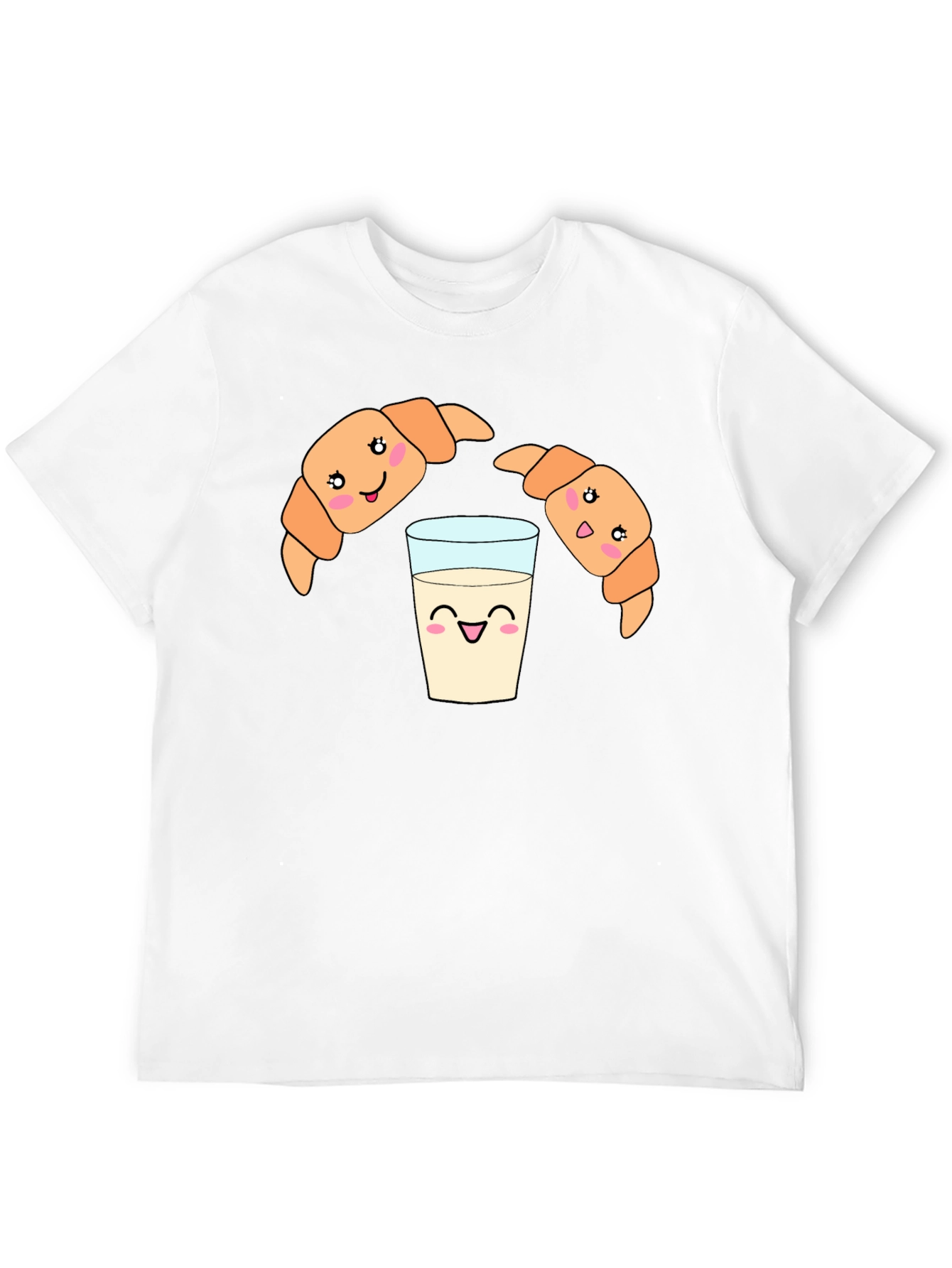 Cute Croissant Milk Cartoon Black Tee