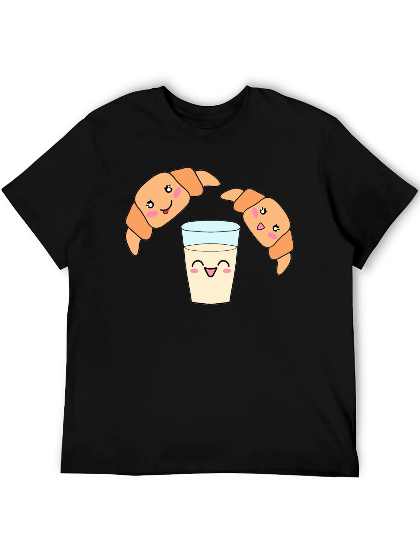 Cute Croissant Milk Cartoon Black Tee