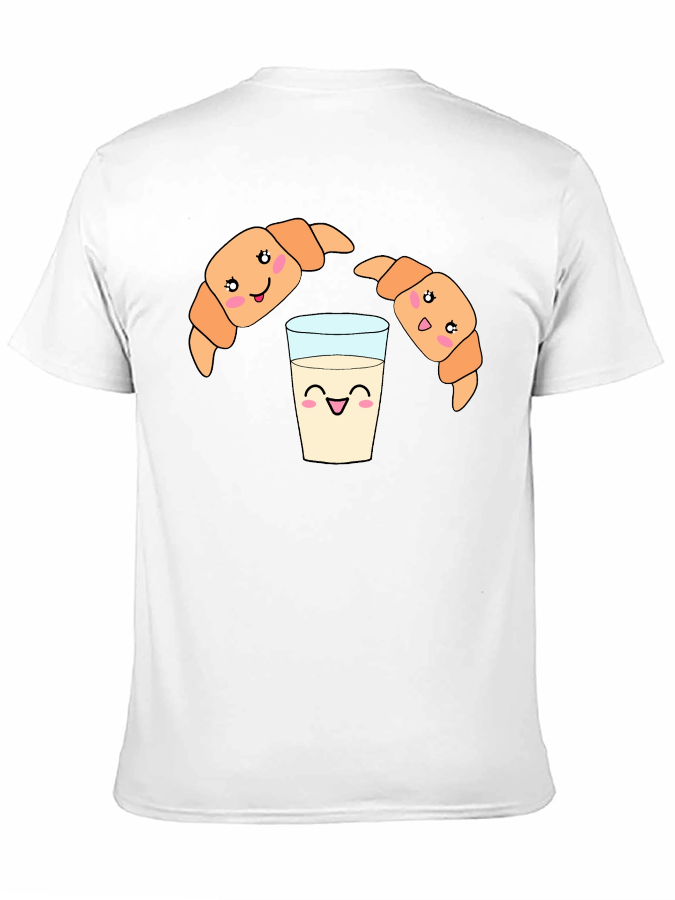 Cute Croissant Milk Cartoon Black Tee