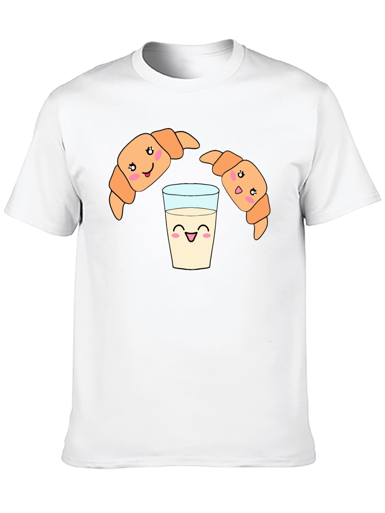 Cute Croissant Milk Cartoon Black Tee