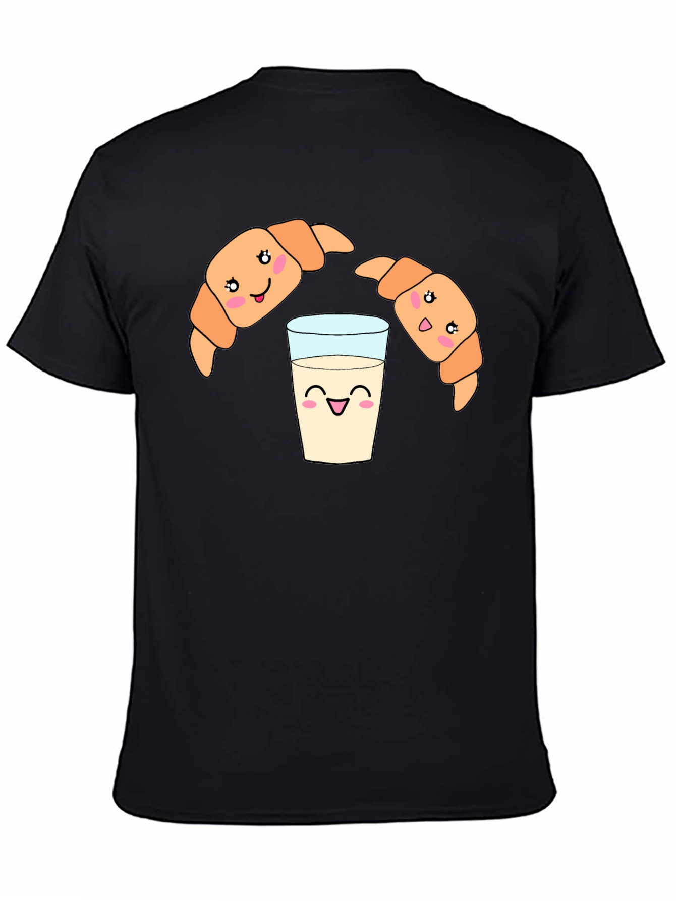 Cute Croissant Milk Cartoon Black Tee
