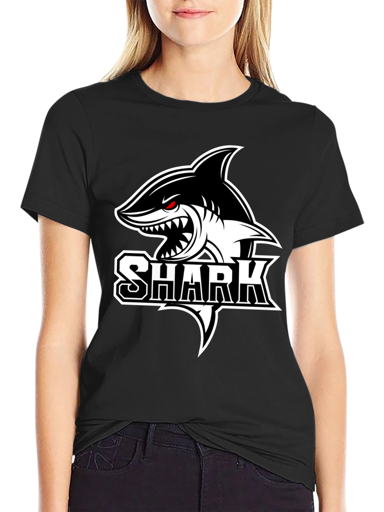 Black Shark Graphic Tee - Bold Animal Print