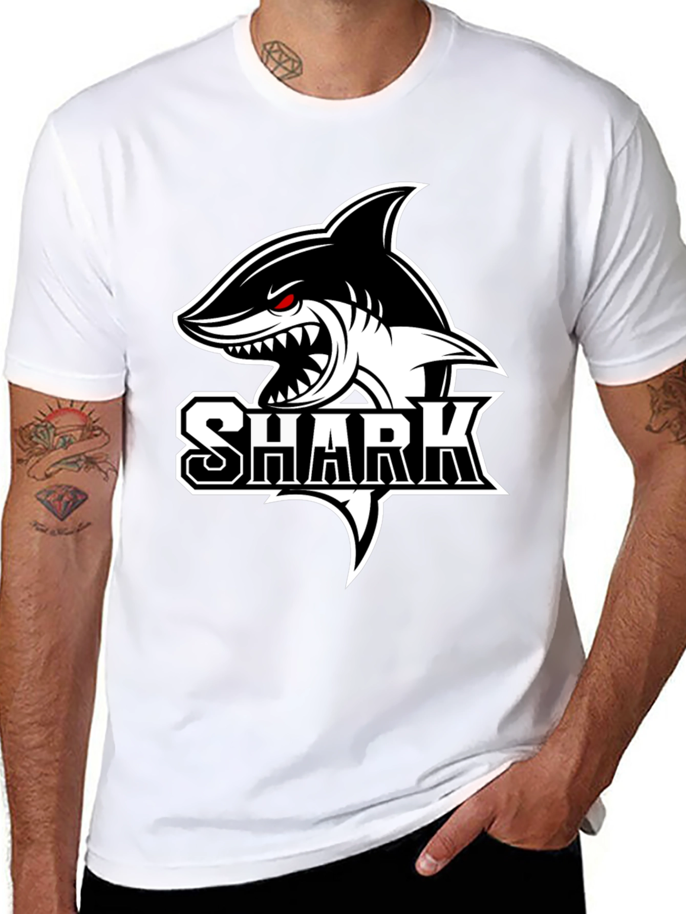 Black Shark Graphic Tee - Bold Animal Print