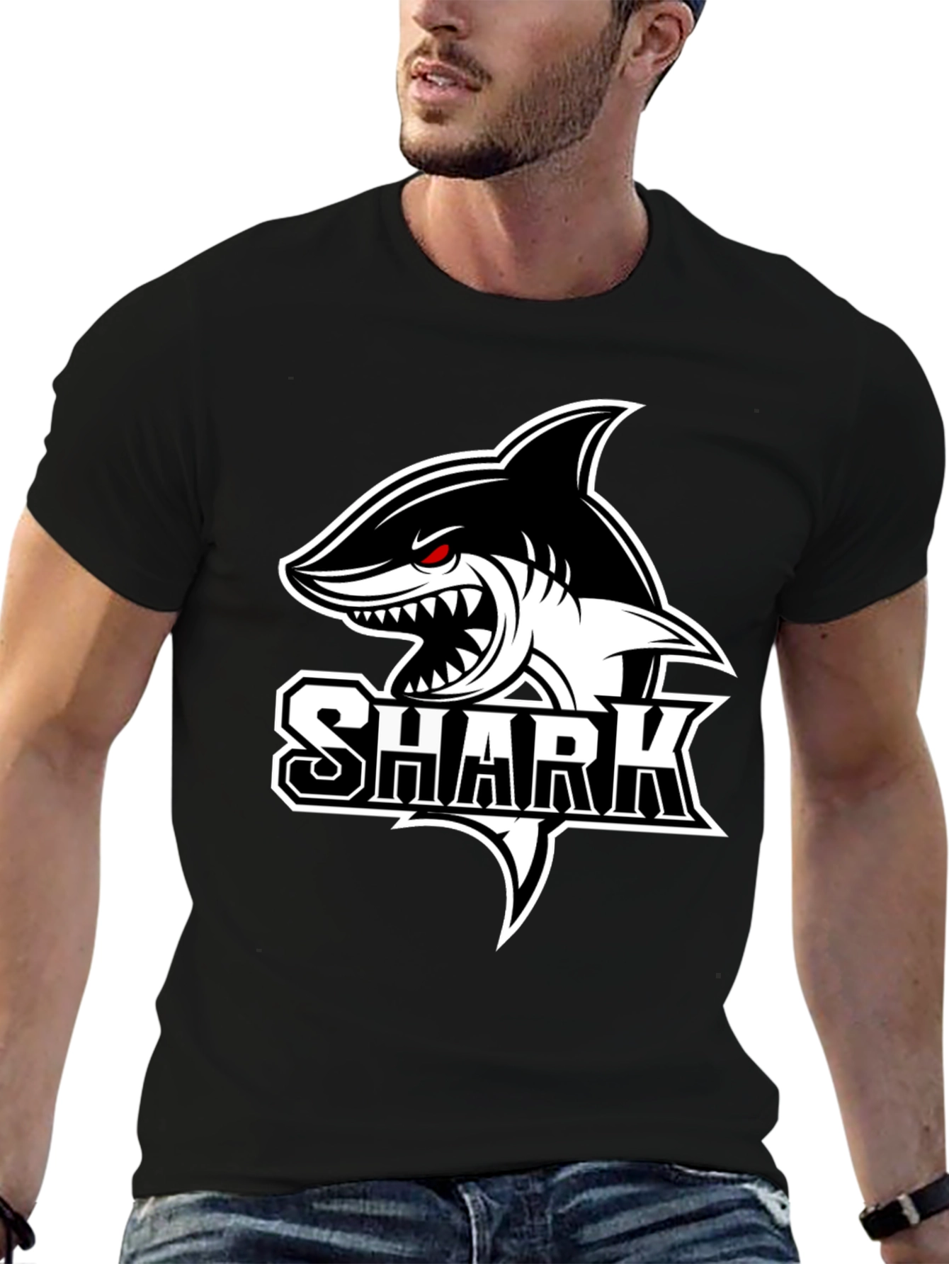 Black Shark Graphic Tee - Bold Animal Print