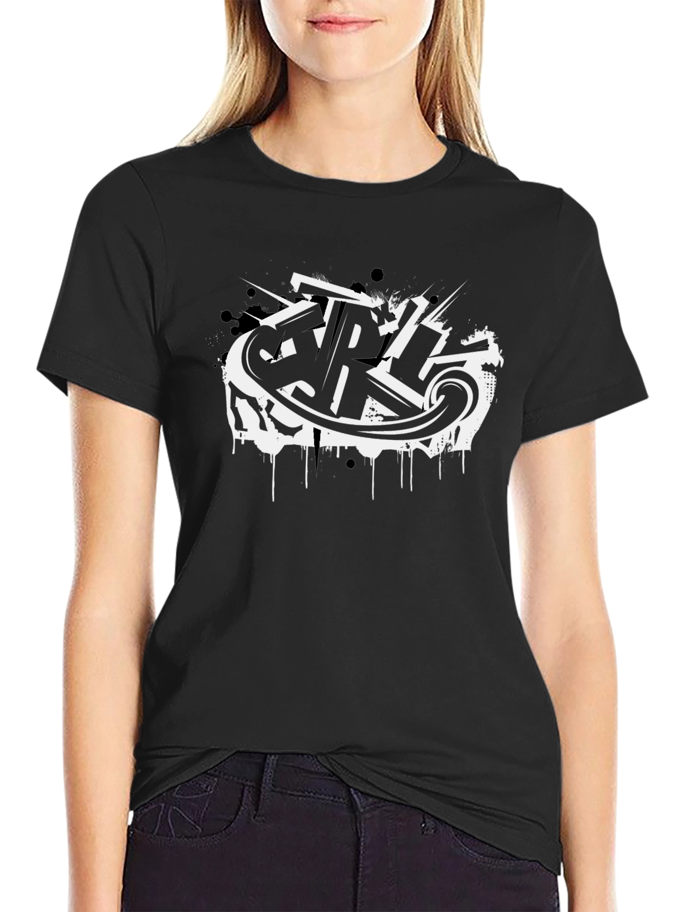 Stylish Black T-Shirt with Graffiti Design
