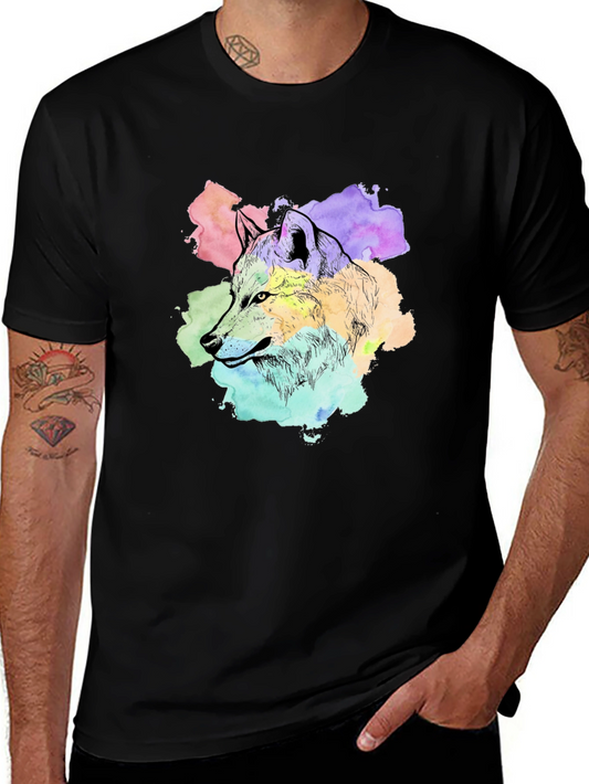 Wolf Watercolor Graphic Print Black T-Shirt