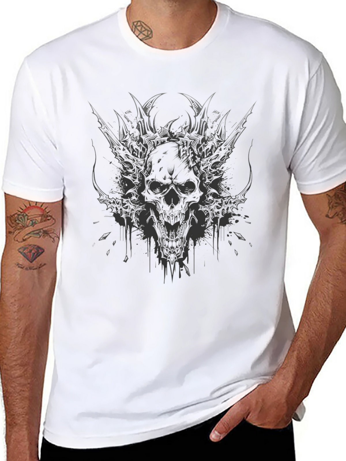 Mens Skull Graphic Print T-Shirt - Black