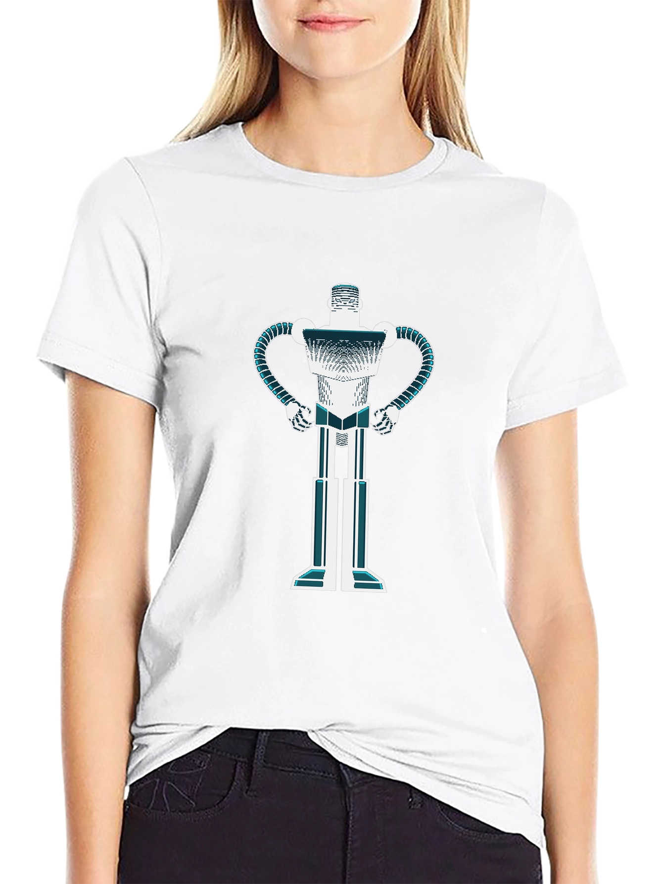 Retro Robot Graphic T-Shirt - Black Casual Tee