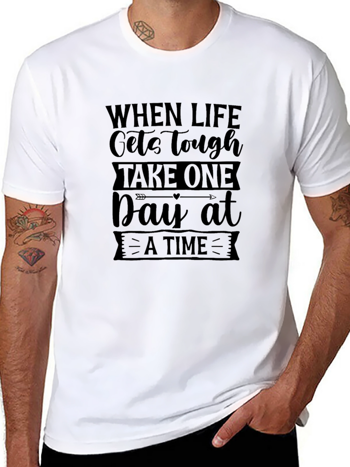 Inspirational Black T-Shirt: Take One Day at a Time