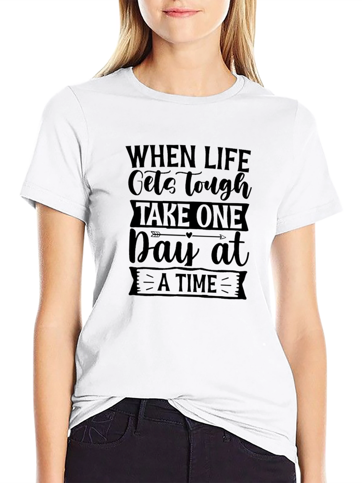 Inspirational Black T-Shirt: Take One Day at a Time