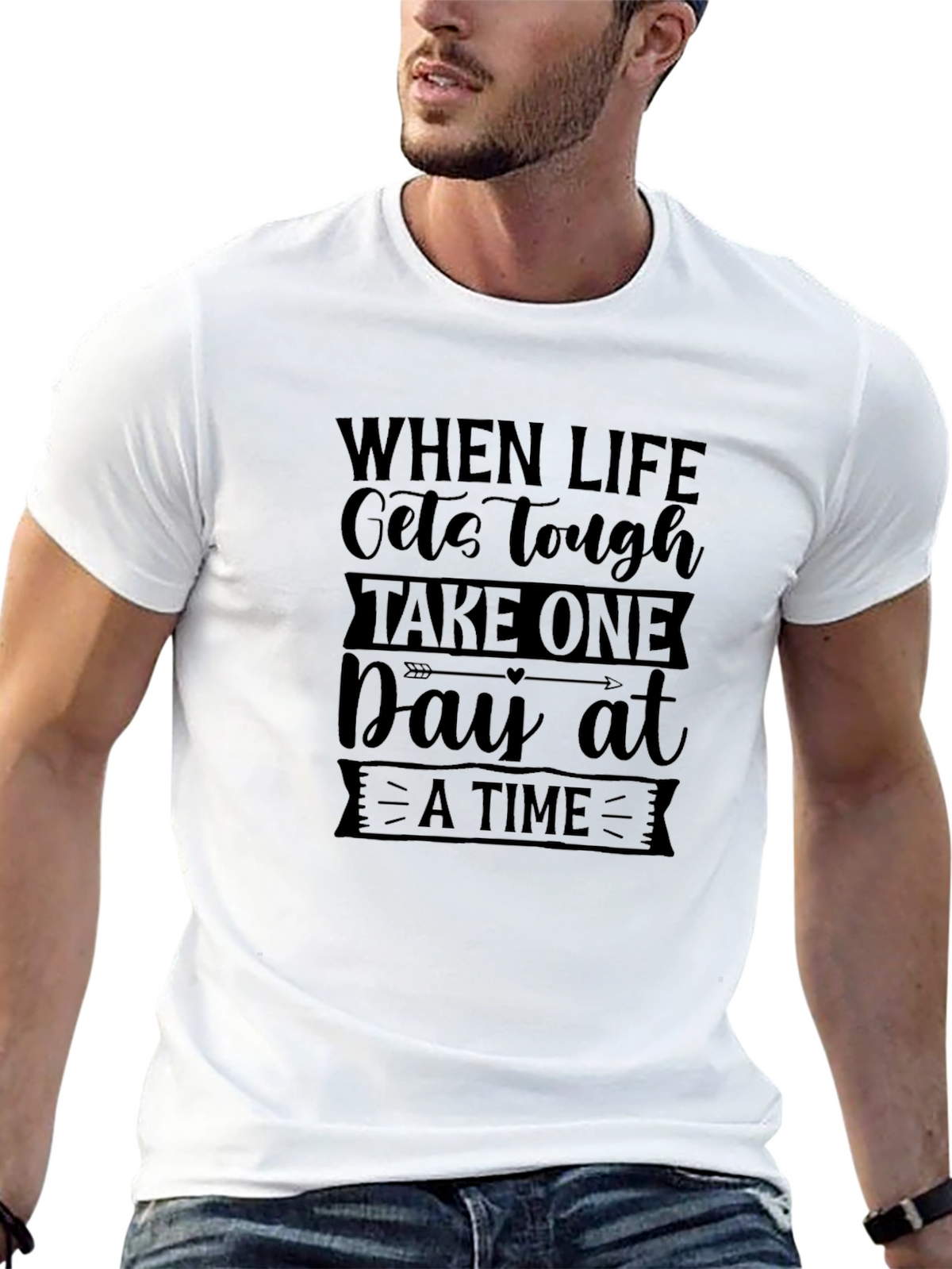Inspirational Black T-Shirt: Take One Day at a Time