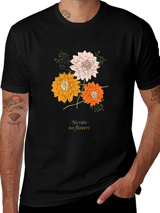 Floral Graphic Tee - No Rain No Flowers Black T-Shirt