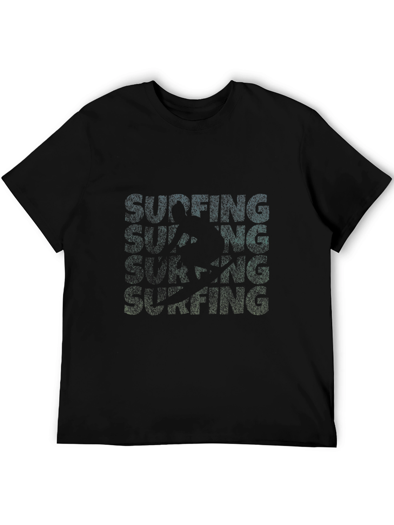 Surfing Graphic Tee - Black Cotton Casual Shirt