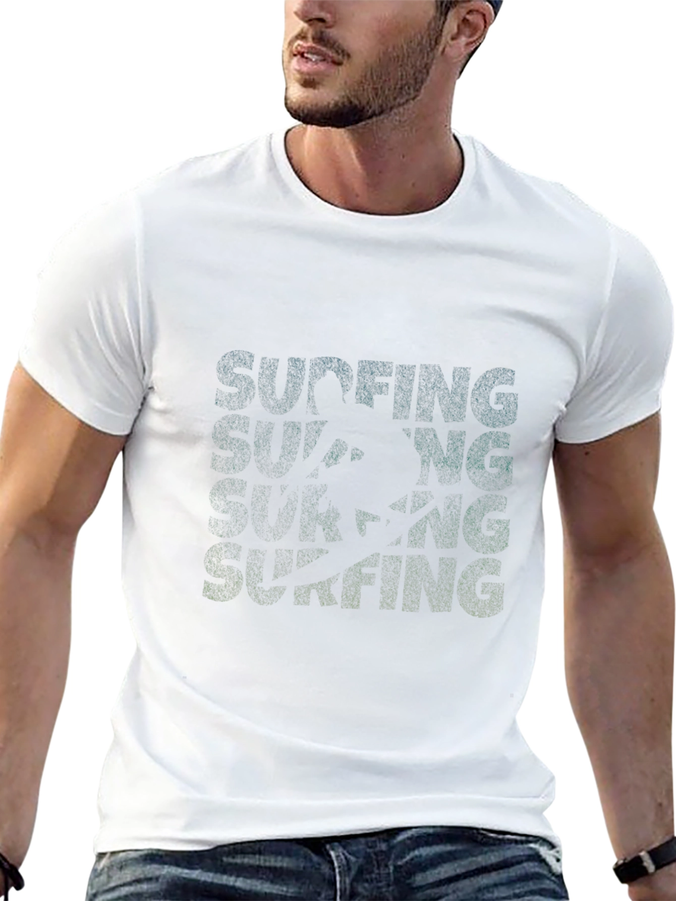 Surfing Graphic Tee - Black Cotton Casual Shirt