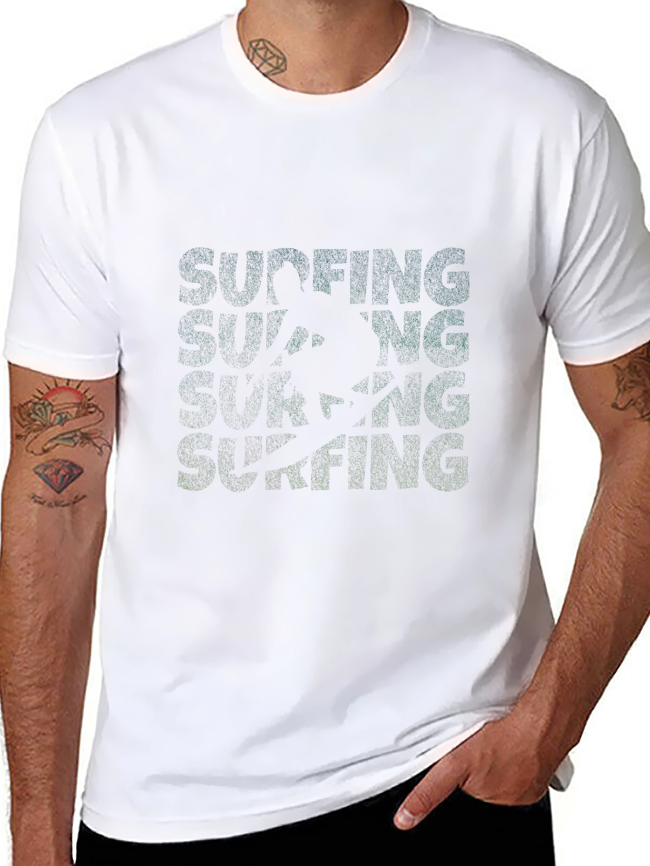 Surfing Graphic Tee - Black Cotton Casual Shirt