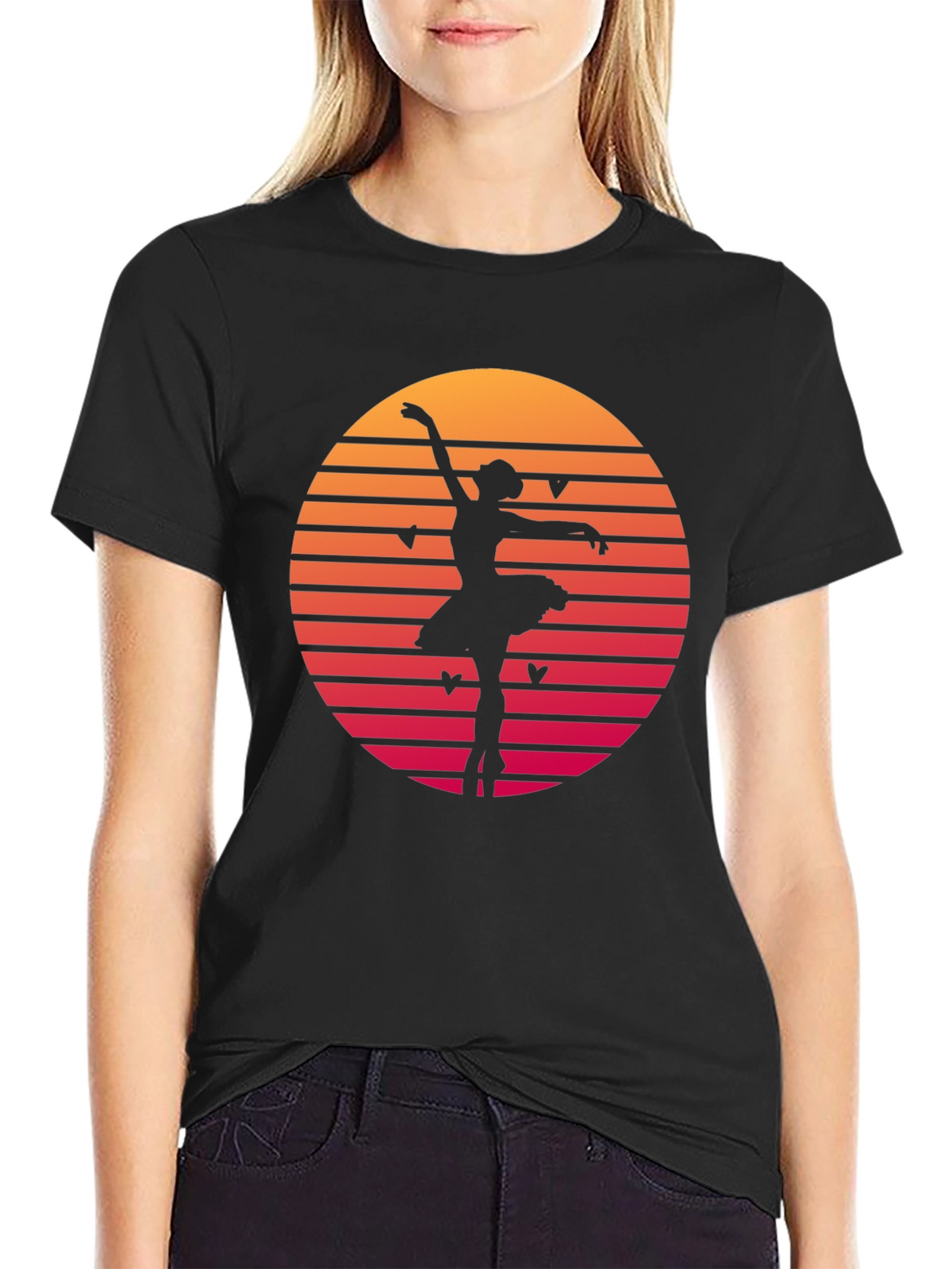 Ballet Dancer Sunset Graphic Tee - Retro Dance Shirt