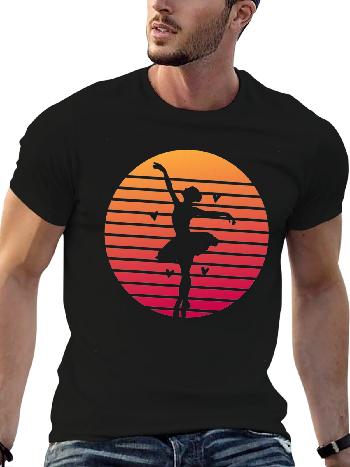 Ballet Dancer Sunset Graphic Tee - Retro Dance Shirt