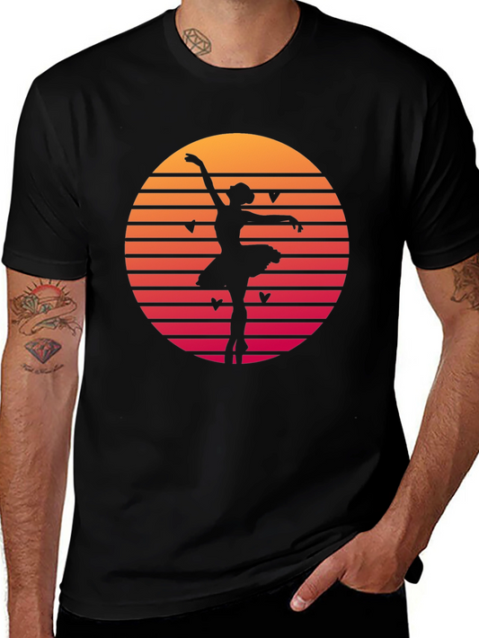 Ballet Dancer Sunset Graphic Tee - Retro Dance Shirt