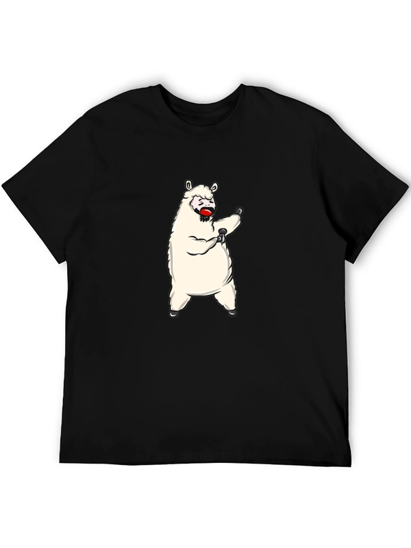 Funny Llama Graphic Tee - Black Cotton T-Shirt