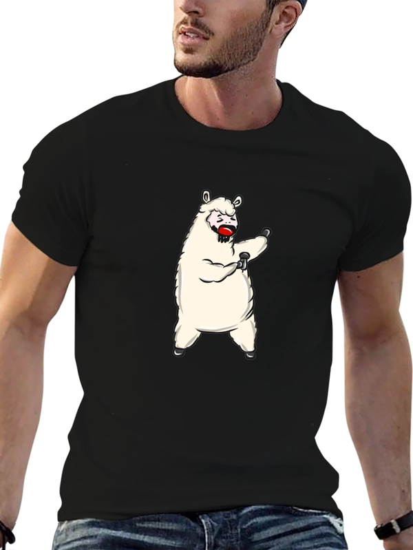 Funny Llama Graphic Tee - Black Cotton T-Shirt