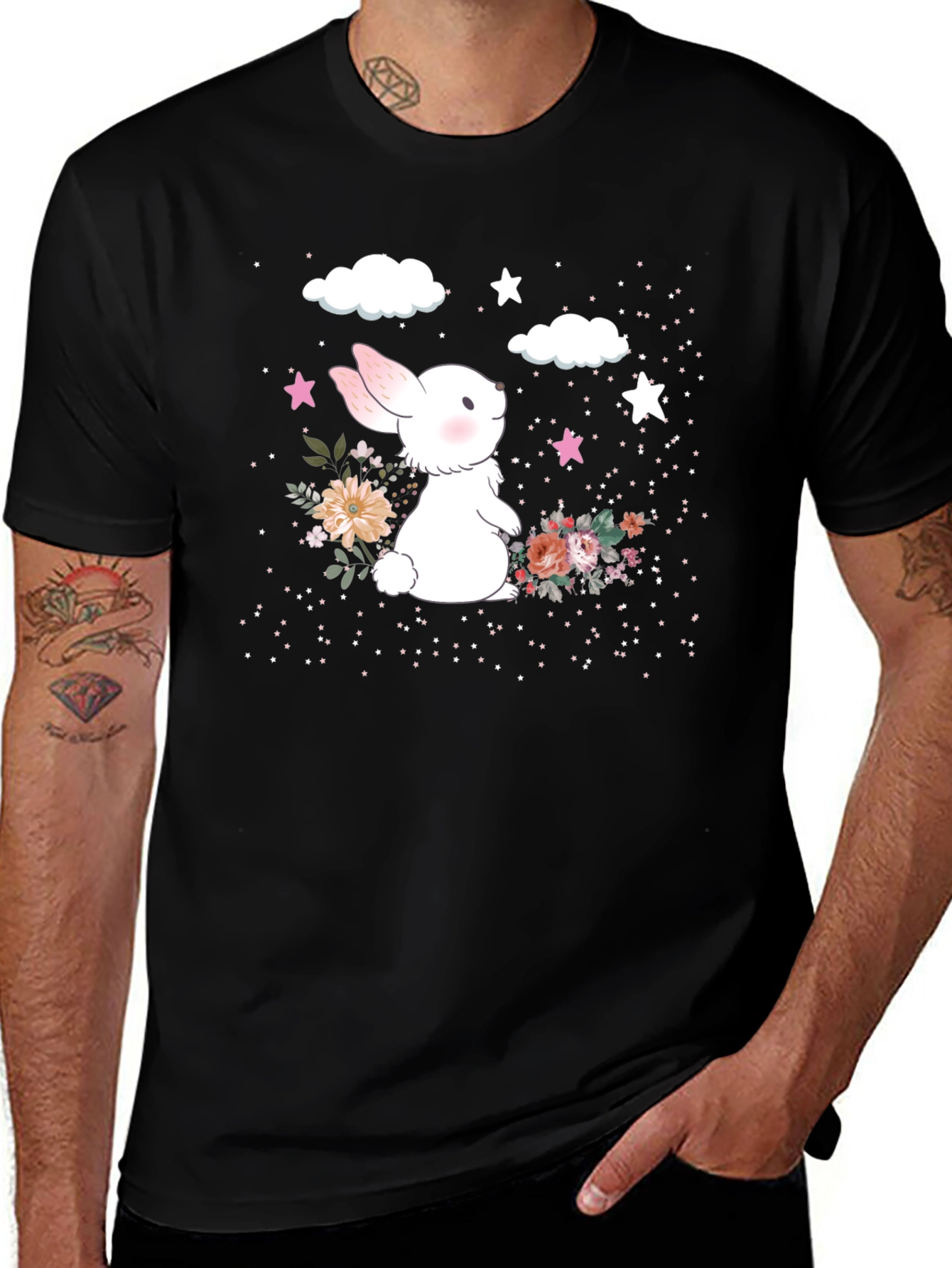 Cute Bunny Floral Graphic T-Shirt