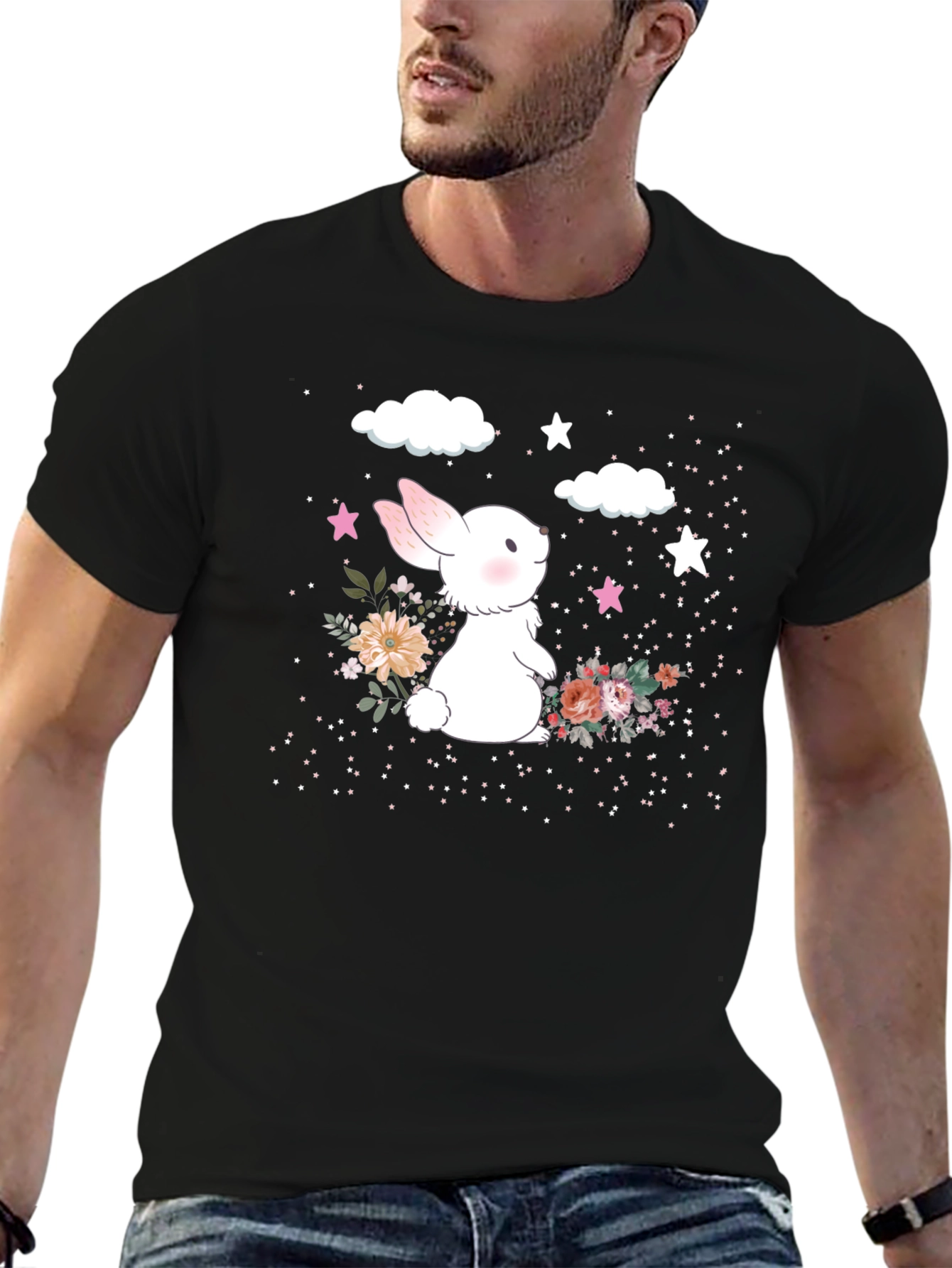 Cute Bunny Floral Graphic T-Shirt