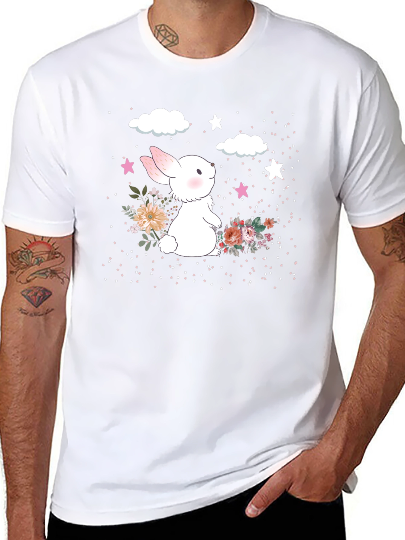 Cute Bunny Floral Graphic T-Shirt