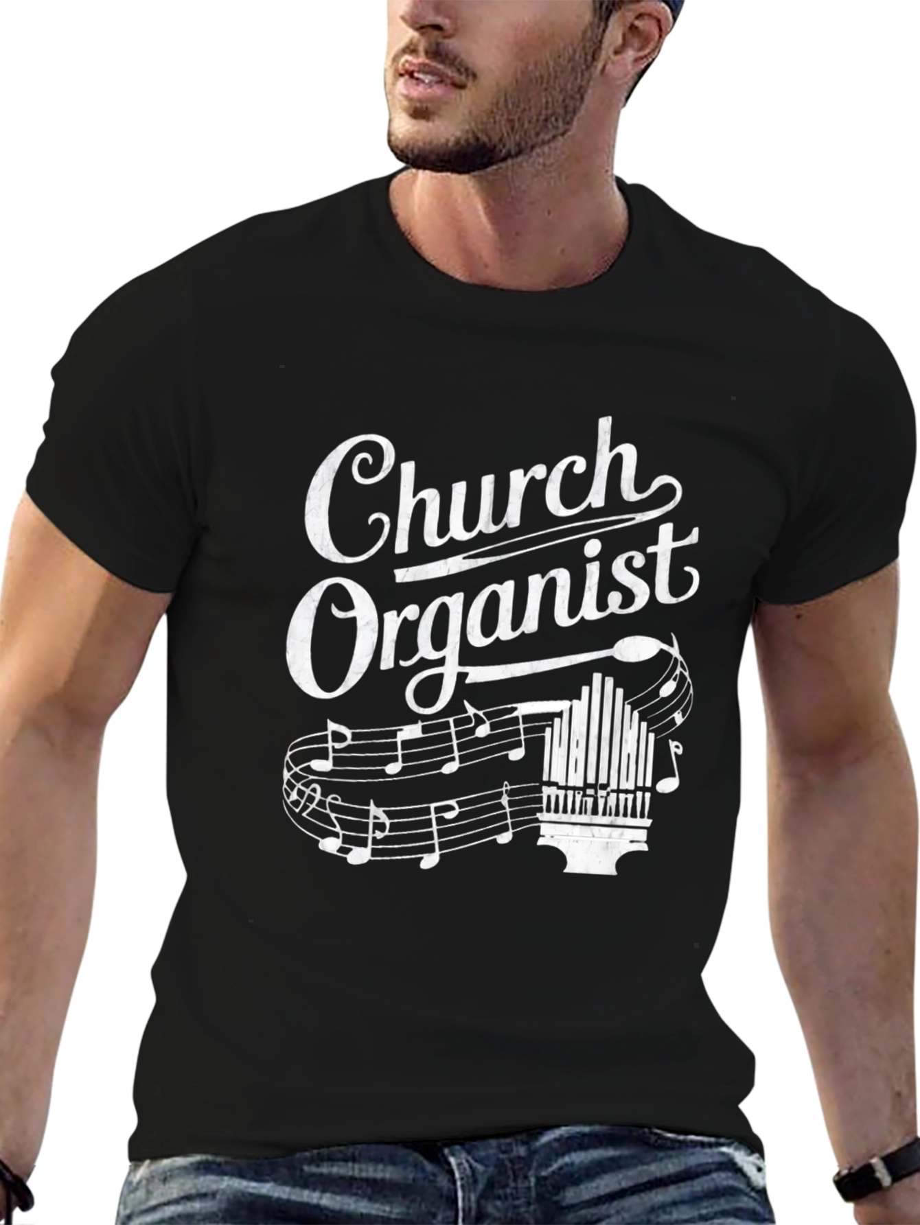 Church Organist T-Shirt - Music Notes Design