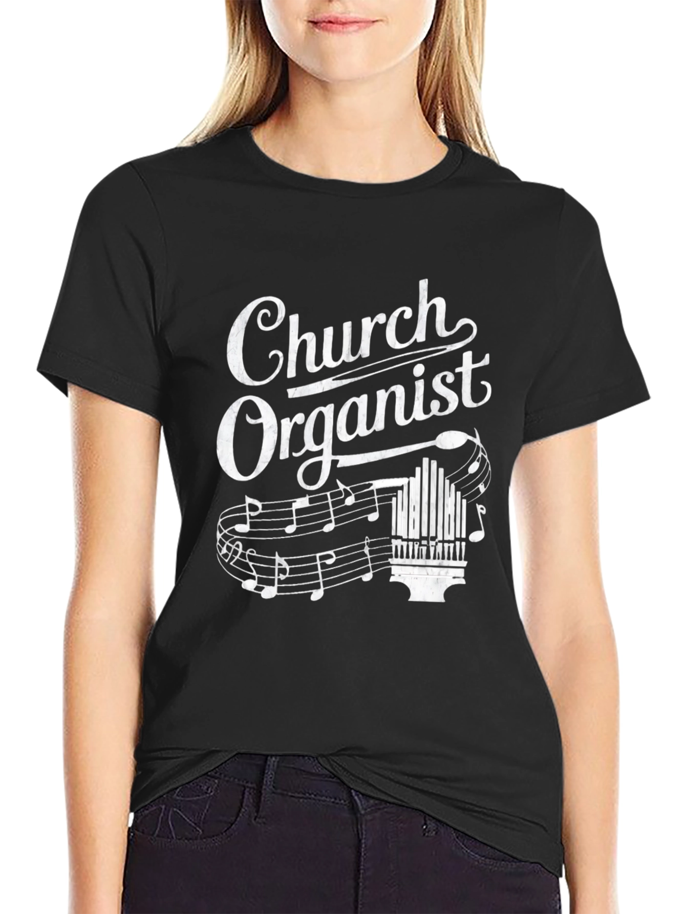 Church Organist T-Shirt - Music Notes Design