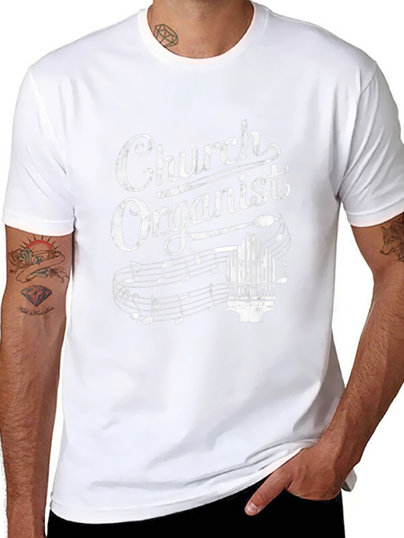 Church Organist T-Shirt - Music Notes Design
