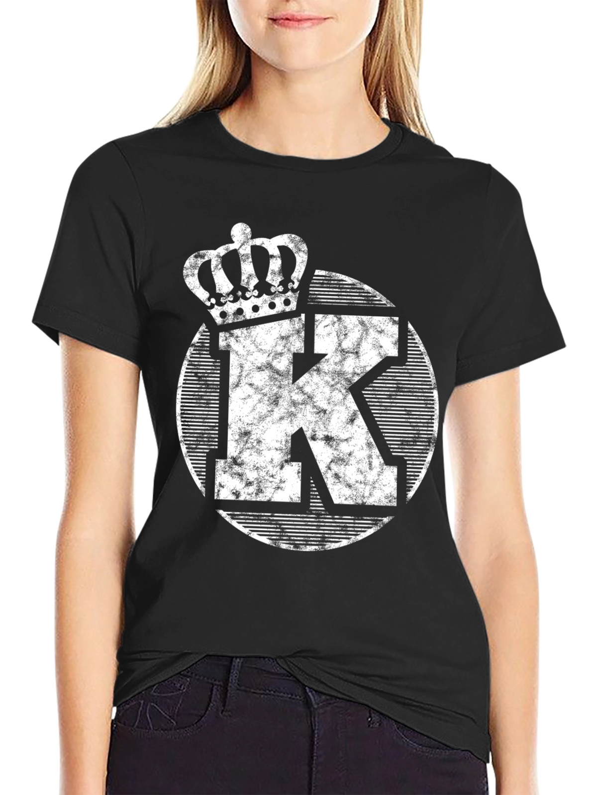 King K Black T-Shirt - Crowned Initial Tee