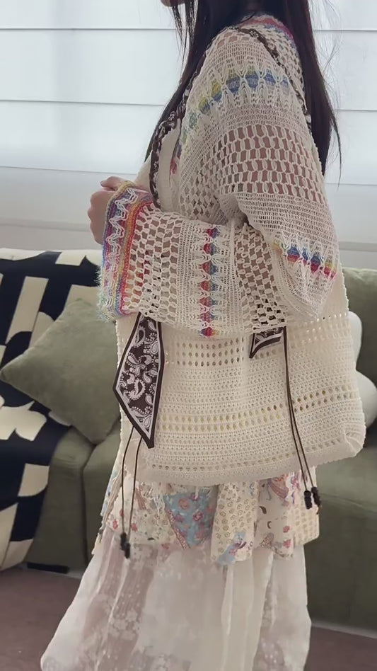 Bohemian Crochet Beach Tote - Summer Knitted Shoulder Bag